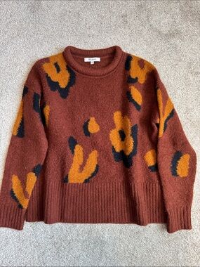 Madewell Rust Crewneck Sweater with Mustard and Black Motif